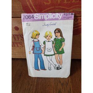 Vtg Simplicity Dress, Pants, and Apron  Pattern 7064 Child 3 1975 Partially Cut